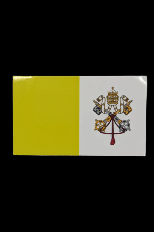 Glossy die-cut sticker depicting the Vatican Flag with 3x5 aspect ratio.