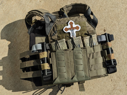 plate carrier with brown crucifix patch
